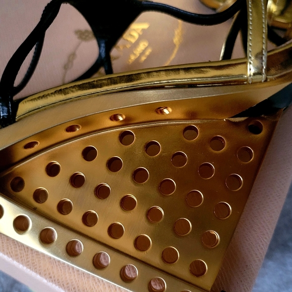 PRADA Runway metallic perforated wedge sandals 39.5 39 1/2 - Picture 7 of 8